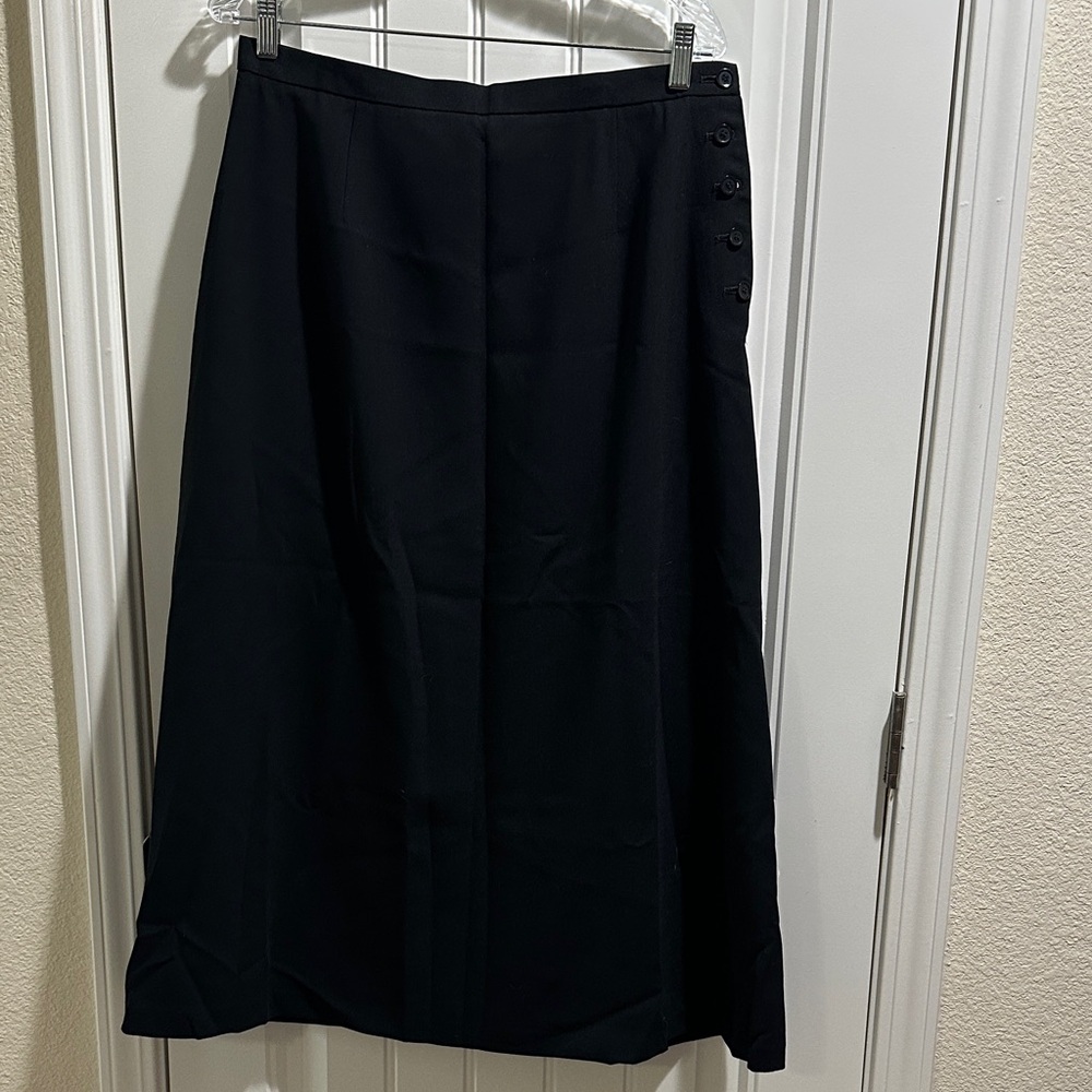 Talbots Black A-Line Wool Skirt with Button Accents, Size 14P, NWT